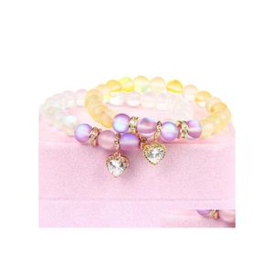 Perles Mères Cadeau Micro Pave Clear Cz Heart Relief Bracelet Avec 8Mm Flash Perles Beaux Bijoux De Mariage Top Qualité Drop Delivery Bra Dhmfv
