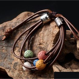 Perles Mtilayers Colorized Lava Stone Perles Bracelet Par Huile Essentielle Diffuseur Charms Réglable Accessoires Bijoux Femmes Drop Del Dh370