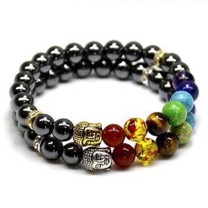 Perlé Naturel Noir Lave/Onyx/Hématite Pierre Perle Bracelets De Charme Femmes 7 Reiki Chakra Bracelet Guérison Nce Pour Hommes Drop Del Dhgarden Dhu5Q