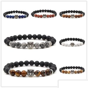 Perles de pierre de lave noire naturelle perles hibou bracelet à breloques diffuseur d'huile essentielle roche volcanique livraison bijoux bracelets Otnid