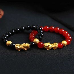 Pulsera de cuentas de piedra de obsidiana natural con cuentas agua de cristal rojo joyas de pulsera de hombre rico para hombre