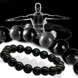 Pulsera de piedra de obsidiana negra natural con cuentas que promueve la circulación sanguínea, relaja el alivio de la ansiedad, pulseras saludables para perder peso, mujeres y hombresL24213