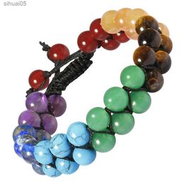 Perles de cristal naturel perles de pierre Bracelets tressés guérison 7 Chakra Double couches Bracelet pour hommes femmes bijoux réglables YQ240226