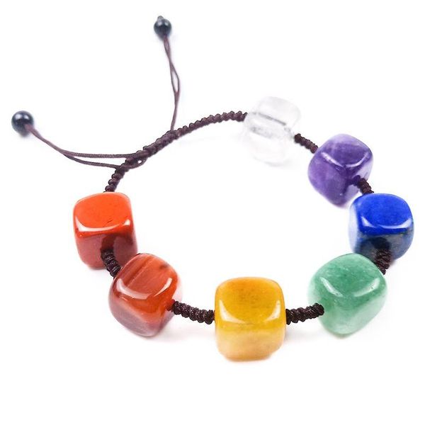 Bracelet en pierre de cristal naturel perlé Strands Square Agate 7 Chakra Stones Bracelets tissés à la main Reiki Healing Yoga Power Gem Drop De Dhmmt