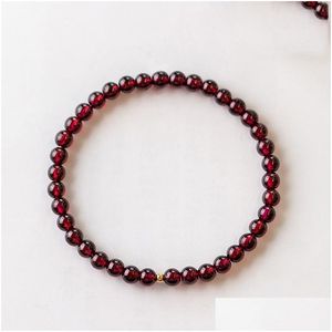 Bracelet de perles rondes en grenat naturel perlé de 4 à 6 mm avec boule remplie d'or M 18 carats pour accessoires de bijoux pour dames élastiques ajustés St Dhgarden Dhskr