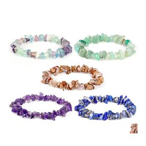 Perlé Naturel Gem Pierre Strand Bracelet Irregar Cristal Stretch Puce Perles Filets Bracelets Bracelets Quartz Élastique Bracelet Pour Wome Dhbu0