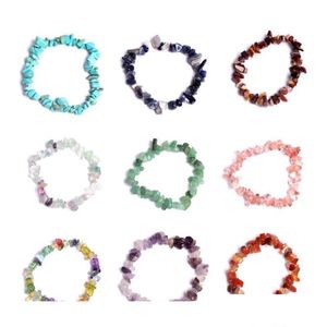 Pulsera de cristal curativo natural con cuentas, piedras preciosas con chip de sodalita, pulseras de piedra elástica de 18 cm, chakras mixtos Br Ot7Vq