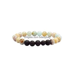 Perles de pierre de lave naturelle brins faits à la main Yoga énergie charme bracelets pour femme hommes amoureux bracelet élastique bijoux livraison directe Dhb64