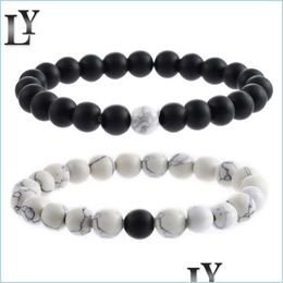 Bracciale in pietra nera opaca naturale con perline Set di coppie in pino bianco Braccialetti con gioielli con consegna manuale di gocce di energia da 8 mm Dh3Fe