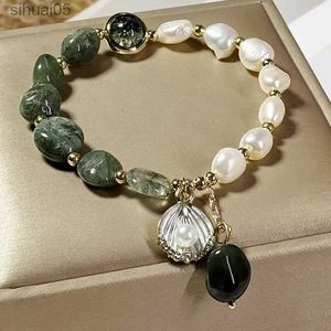 Bracelet de perles naturelles perlées cristal vert conception originale femmes bracelets coréens étudiant ami bijoux d'anniversaire pièce à main YQ240226