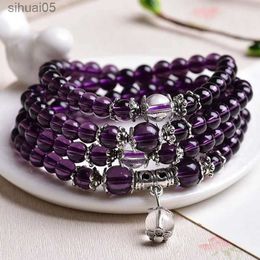 Bracelet en perles d'améthystes en cristal violet naturel, collier de perles de 6mm, Bracelet en pierre de Yoga Mala pour femmes, 12 bijoux énergétiques du zodiaque YQ240226