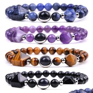 Kralen natuurlijke piramide gefacetteerde stenen streng armband semiprecious amethist rose quartz tijger oog kralen yoga obsidiaan sodalite brace dhgid