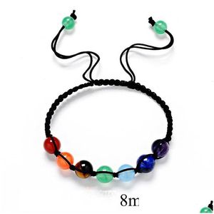 Kralen natuursteen amethist lapis lazi tijger eye 8mm kralen gevlochten touw armbanden energie yoga reiki 7 chakra armband sieraden druppel d dham9