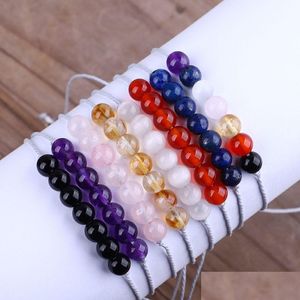 Perlé Pierre Naturelle Perle Strand Bracelet Chaîne Réglable Yoga Sept Chakra Citrine Améthyste Tissé Bracelets De Pierres Précieuses Mode Jewe Dhsrt