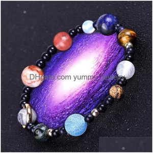 Cuentas de piedra natural con cuentas de cuentas Galaxy Sistema solar Pulsera Universo Nueve Planetas Tierra Estrellas Luna Pulseras para mujeres para hombre Fash DHSRK