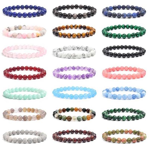 Bracelet de perles de pierre naturelle perlé pour femmes hommes Améthystes Crystal Quartz Aquamarines Jades Bijoux Agates Bracelets de bracelet élastique 240423