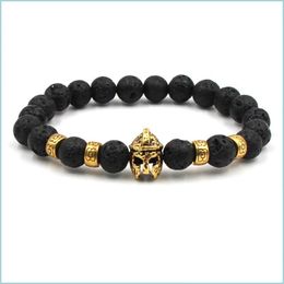 Bracelet en pierre naturelle perlée Black Lava Knight Helmet Homme Bracelets Hurlite Goldstone PSERAS BRANSOLETKI DROP DIVRITE