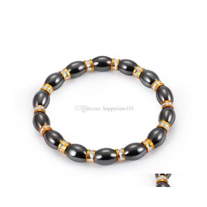 Bracelet en pierre naturelle perlée or bracelets de Chakra de calcul biliaire noir pour femmes hommes Nce Yoga perles élastique guérison goutte livraison bijoux Dhvnb