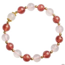 Cuentas de piedra natural Cuarzo rosa Pulsera de moda Accesorios de joyería ajustados con cuerda elástica Listo para colgar 2 piezas A L Dhgarden Dh64E