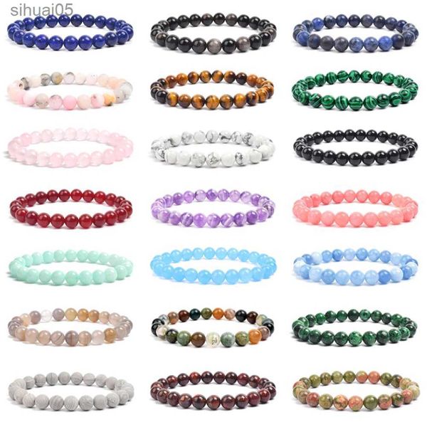 Bracelet de perles rondes en pierre naturelle perlée pour femmes hommes cristal de guérison améthyste Rose Quartz aigue-marine Jade Bracelet élastique bijoux YQ240226