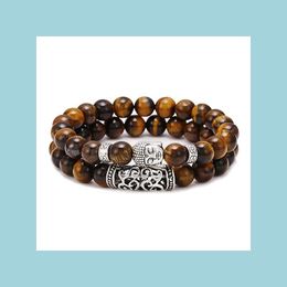 Perlé Pierre Naturelle Ensemble Bracelet 2 Pièces 8Mm Lava Rock Huile Essentielle Diffuseur Charme Hommes Couple Drop Delivery Bijoux Bracelets Dhzte