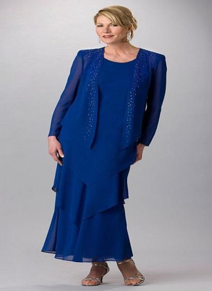 Robes de mère de mariée bleu marine perlées avec veste longueur cheville costumes de mère robe de soirée pour mariage robes de mère de marié La5121112