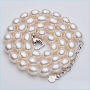 Colliers de perles 100% collier de perles 4A niveau 45 cm naturel pour les femmes 3 couleurs 8-9 mm bijoux ovales Saint Valentin cadeau livraison directe 2021 N Dh0Py