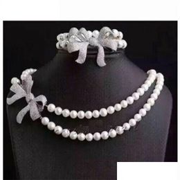 Collares de cuentas 2 filas AAA 78 mm Akoya Collar de perlas White 18 pulgadas 758 Beautif Hebilla Anillo 240106 Drop entregada Joya Pen Dhqa7