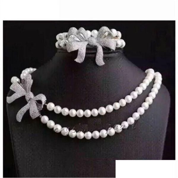 Colliers perlées 2 rangées AAA 78 mm Akoya Collier de perle blanc 18 pouces Bracelet 758 BEATIF BACKLE RING 240106 DROP DIVRITE