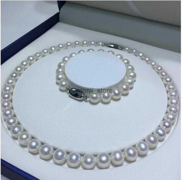 Collares de cuentas AAAA de 20 pulgadas 8-9 mm Japanese Akoya White Pearl Collar+Bracelet 7.5-8 pulgadas 925SL231223