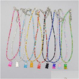 Kralen Kettingen 20 stks/partij Bohemen Koreaanse Minnaar Colorf Gummy Bear Hanger Choker Hars Mticolor Rijst Kralen Ketting Voor Vrouwen Sieraden Dh60Q