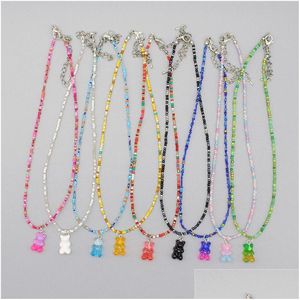 Colliers perlés 20 pièces/lot bohême coréen amant Colorf gommeux ours pendentif tour de cou résine Mticolor riz collier de perles pour les femmes bijoux Dh60Q