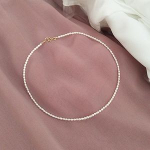 Colliers perlées 3-5 mm Collier de tour de cou de perle 925 Collier invisible en argent sterling