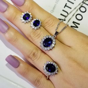 Kralenkettingen 3pcs Pack Luxe Blauwe Kleur Zonnebloem Zilver Kleur Bruid Dubai Voor Vrouwen Dame Verjaardagscadeau Sieraden Groothandel J5519 231124