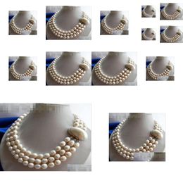 Colliers de perles 3 brins 11 mm Collier de perles d'eau douce de riz blanc 012348058543 Livraison directe Bijoux Pendentifs Dhzhk