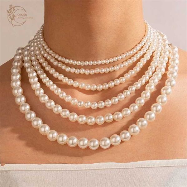 Colliers de perles 4 6 8 10 12mm Perles De Mode Verre Imitation Perle Collier Hommes À La Main Classique Hommes Femmes Bijoux Cadeau 230613