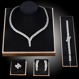 Colliers de perles 4 pièces en zircone cubique pour femmes, bijoux, collier, boucles d'oreilles, Bracelet, bagues, ensemble de mariage, 231124