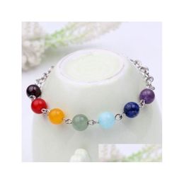 Colliers de perles 7Chakra Reiki Perles Guérison Pierres Précieuses Charmes Pendentif Collier Yoga Ncing Lapis/Turquoise/Améthyste Cristal/Jade Mode Dhjzb