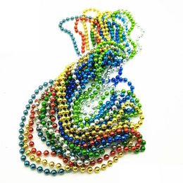 Colliers de perles 80 cm pourpre en or et vert mardi gras perles de célébration du Nouvel An