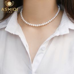 Kralen kettingen ashiqi natuurlijke zoetwaterparel chokers ketting 925 sterling zilveren sieraden voor vrouwen cadeau mode 230403