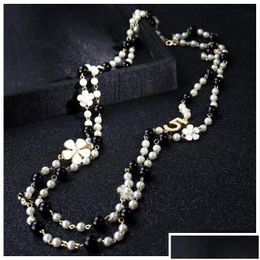 Colliers de perles Colliers de perles de haute qualité Pendants Long Pendants Colliers de perle en couches de Moda numéro 5 Fleu Party Bield Dhcpx