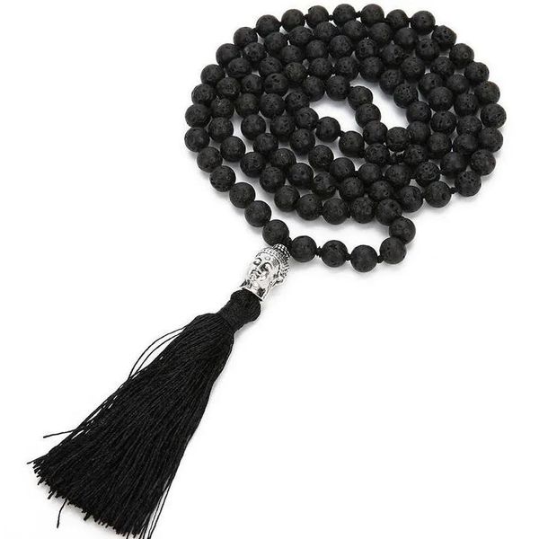 Colliers de perles Boho Lava Rock Long Collier à glands Diffuseur Essential Essential Bouddha Bouddha Bouddha Perles Pull pour femmes F Dhcik