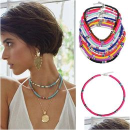 Colliers de perles Colorf 6Mm polymère argile disque perles Chocker Boho arc-en-ciel collier de perles été plage bijoux 16 livraison directe pendentifs Dhydo