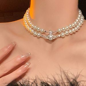 Colliers de perles Designer Lin Zhou Collier en diamant complet Saturne Vintage pour femmes 2024 Nouveau collier de perle de perle de luxe Luxury Luxury Luxury