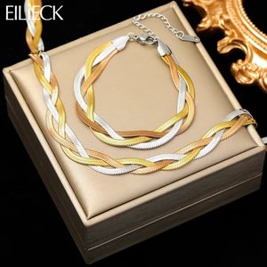 Colliers perlés EILIECK 316L acier inoxydable 3 chaînes de couleur croisement collier Bracelet pour femmes fille mode étanche chaîne ensemble de bijoux cadeau 231124