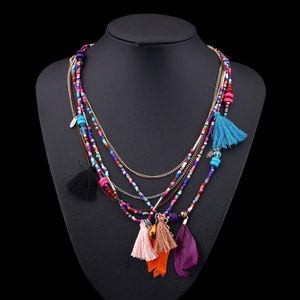 Colliers de perles exagérés National Wind Colorf Feather Collier pour femmes Perles Tassels MTI Drop livraison de bijoux Pendants Dhgarden Dhiuw