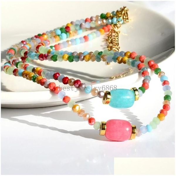 Colliers de perles bijoux de mode naturel rhodonite Amazonite Pendants Femmes Chokers Drop Livrot Otdqh