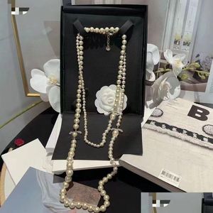 Colliers perlées Fashion Long Pearl For Women Men Party Lovers Gift Bride Channel Collier Designer Bijoux avec sac de flanelle Drop Deli Otvup