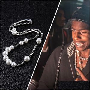 Kralen kettingen modeheren parel ketting hiphop roestvrijstalen bal sieraden sleutelbeen ketting druppel aflevering hangers dhr2n