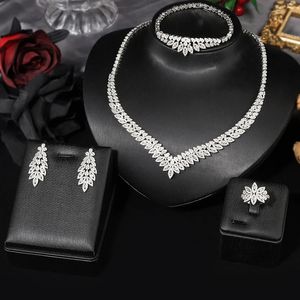 Colliers de perles mode minimaliste 4 pièces zircon cubique ensemble de bijoux de mariage de mariée saoudienne Nigeria robe romantique pour femmes 231124